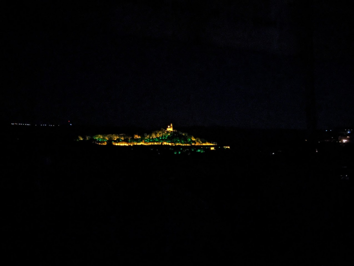 the light show over tsarevets fortress as seen from the hotel terrace